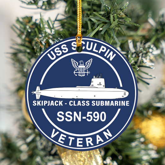 US Navy USS Sculpin SSN-590 Silhouette Veteran Ceramic Ornament