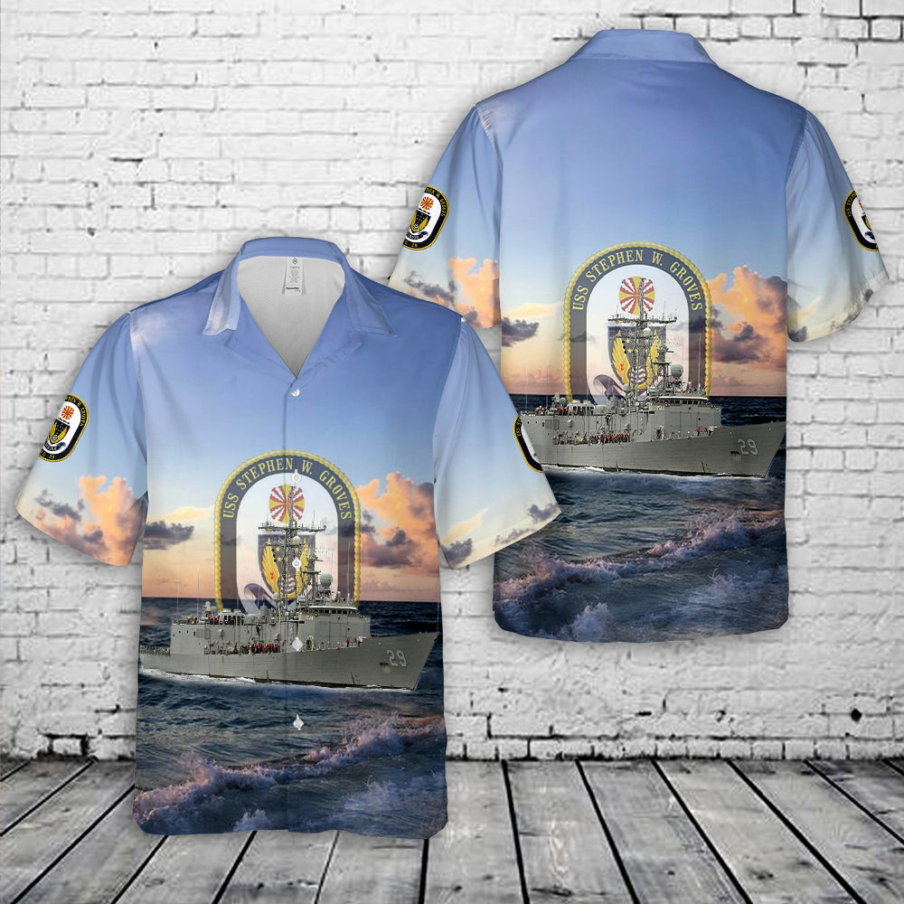 US Navy USS Stephen W. Groves Hawaiian Shirt