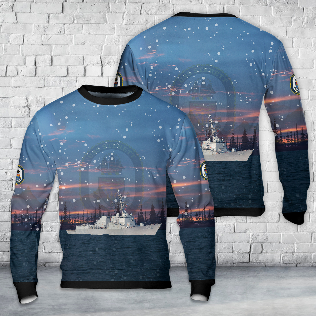 US Navy USS Sterett (DDG-104) AOP Christmas Sweater