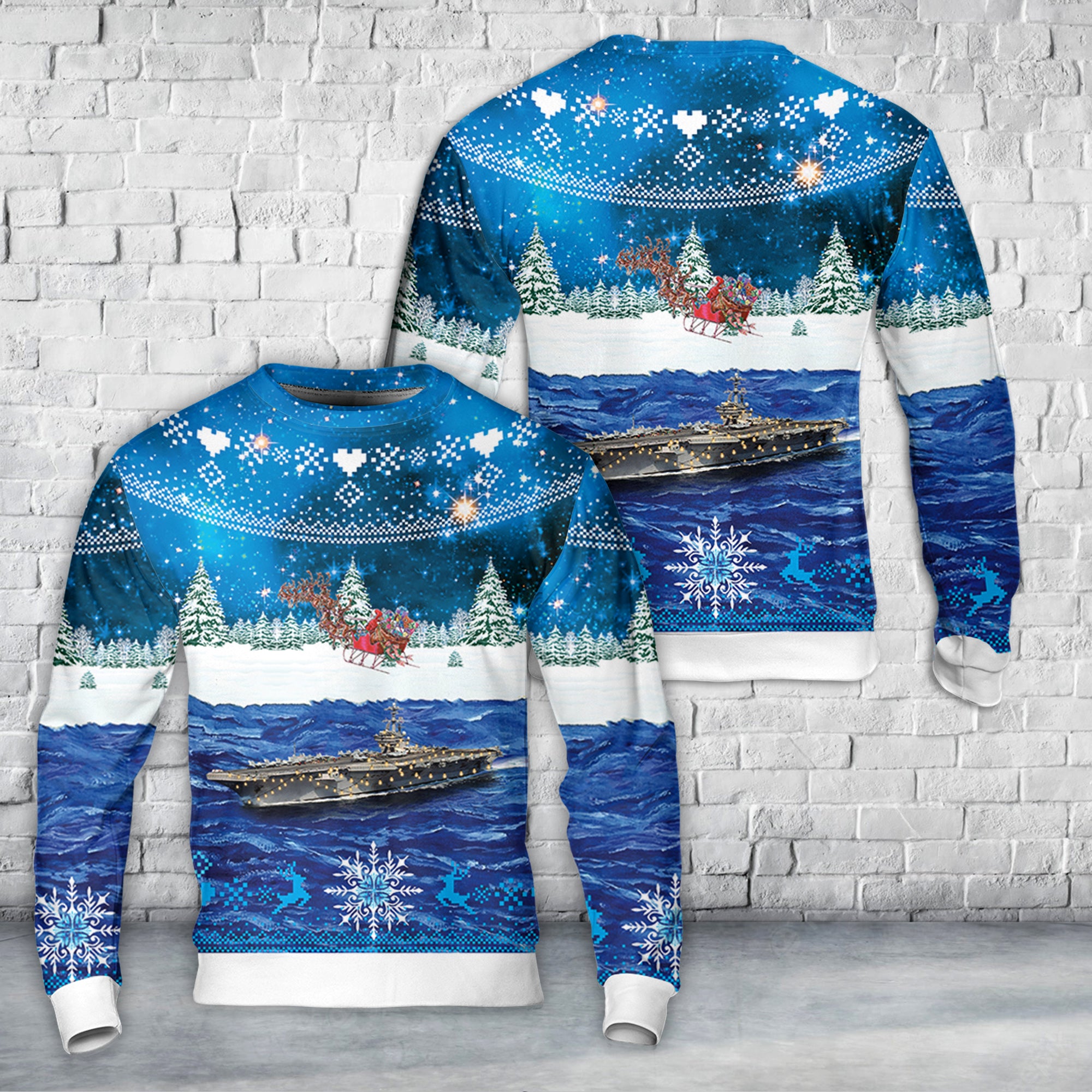US Navy US George H.W. Bush (CVN-77) Christmas AOP Sweater – Merch Gears