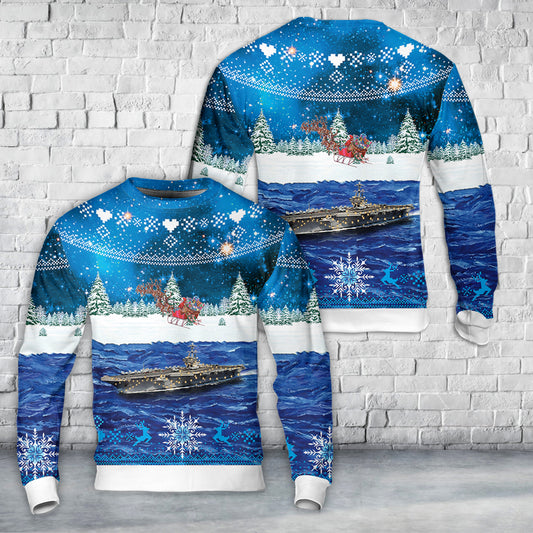 US Navy US George H.W. Bush (CVN-77) Christmas AOP Sweater