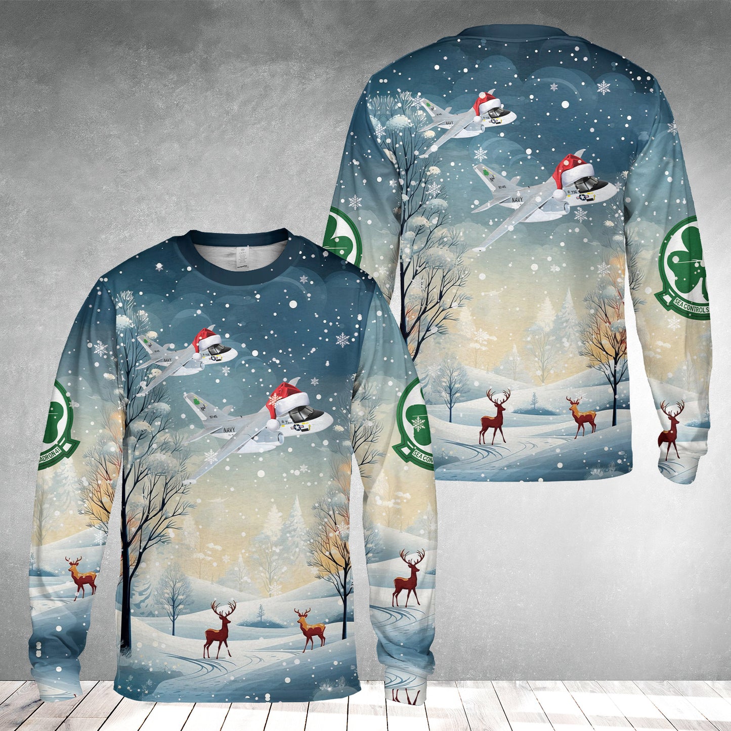 US Navy VS-41 Shamrocks S-3B Viking (1990s) Christmas AOP Long Sleeve Shirt