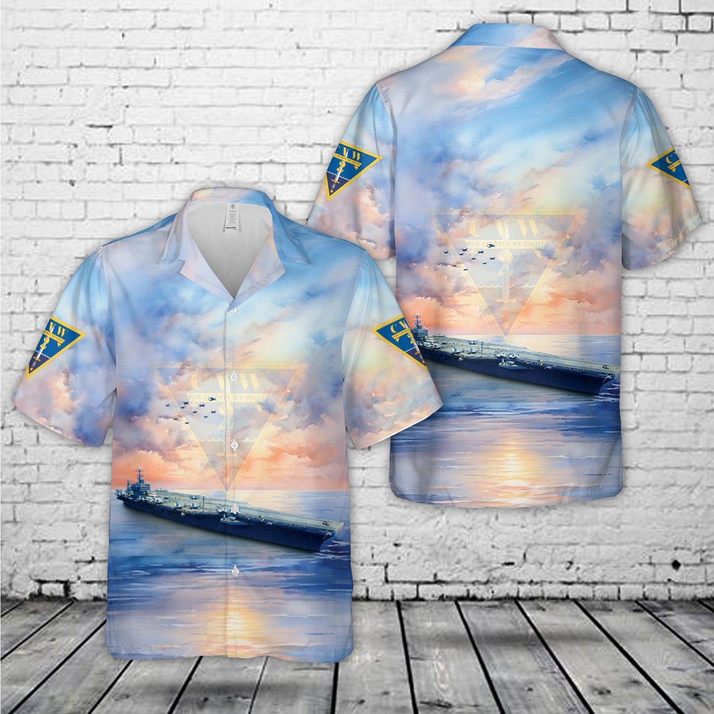 US Navy aircraft carrier USS Abraham Lincoln (CVN-72) and aircraft from Carrier Air Wing 2 (CVW-2) Hawaiian Shirt