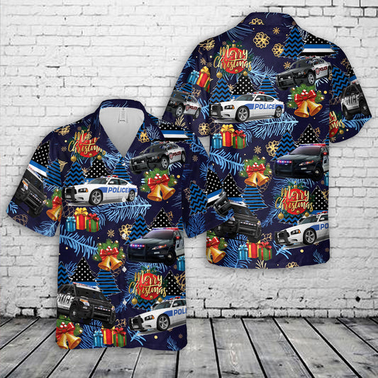US Police Cars Blue Line Christmas Tree Hawaiian Shirt