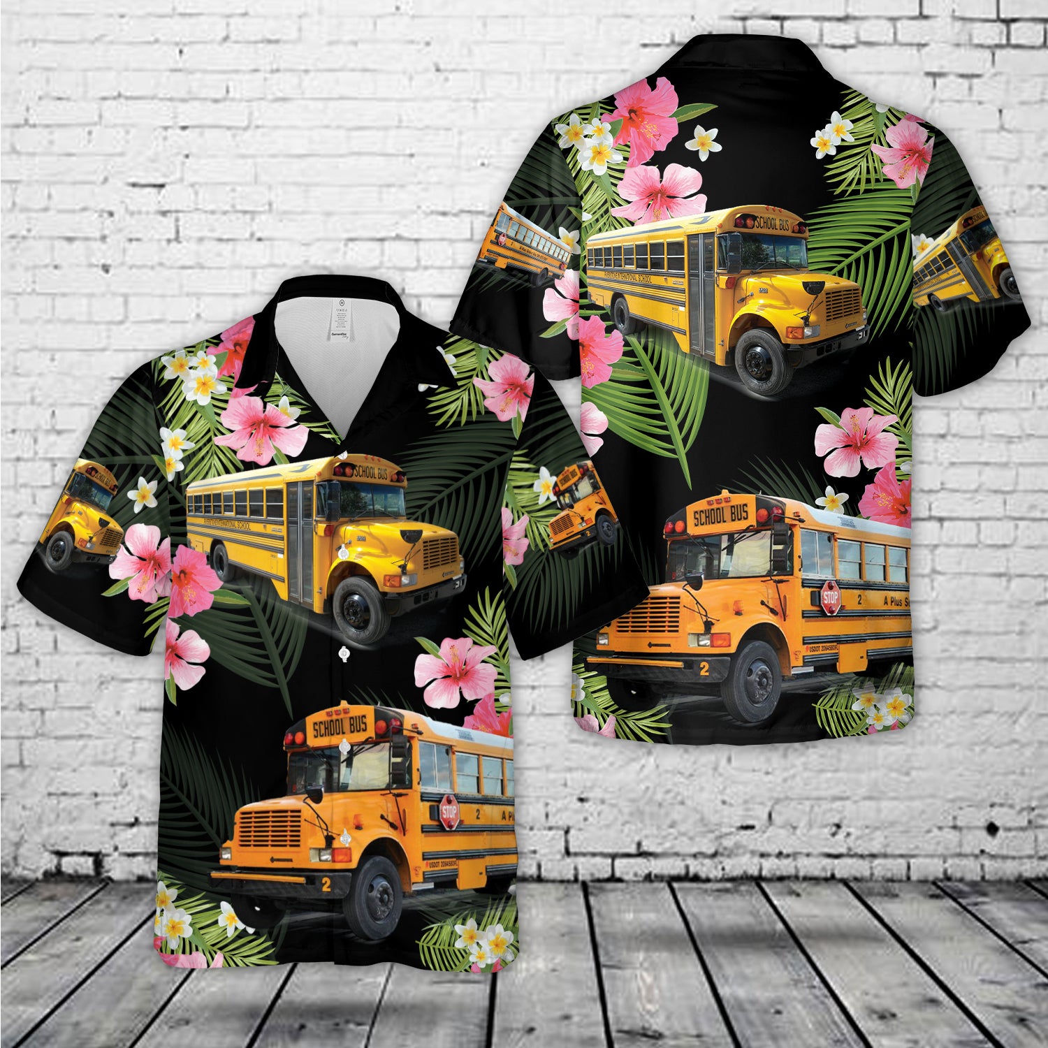 US School Bus Hawaiian Shirt