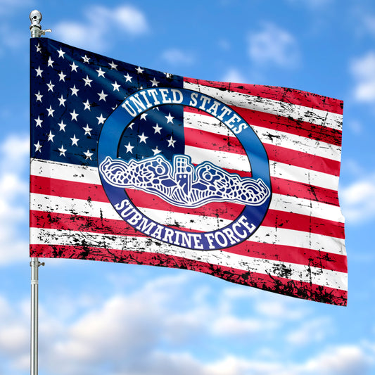 US Submarine Force Silent Service with White Dolphins American Flag House Flag