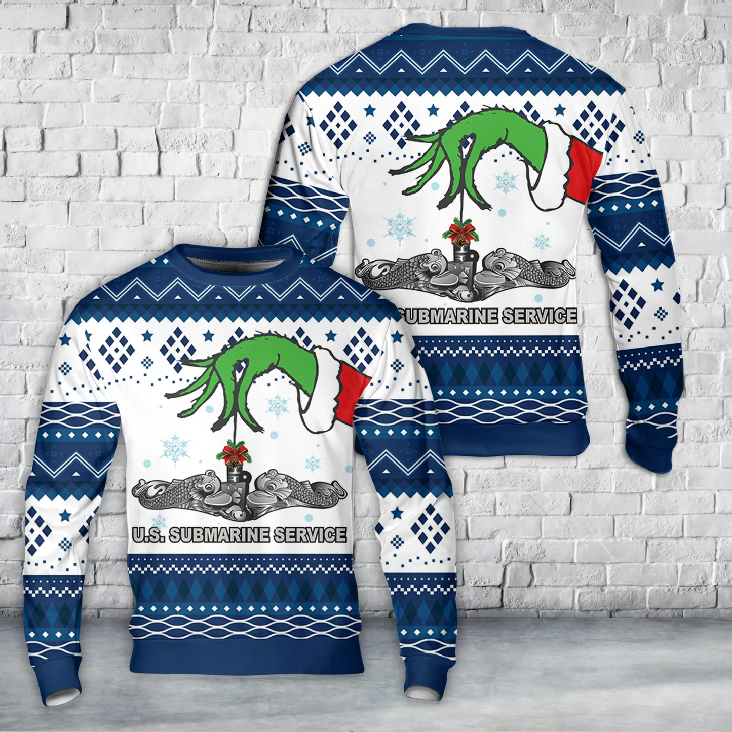 US Submarine Service With Dolphins AOP Christmas Sweater