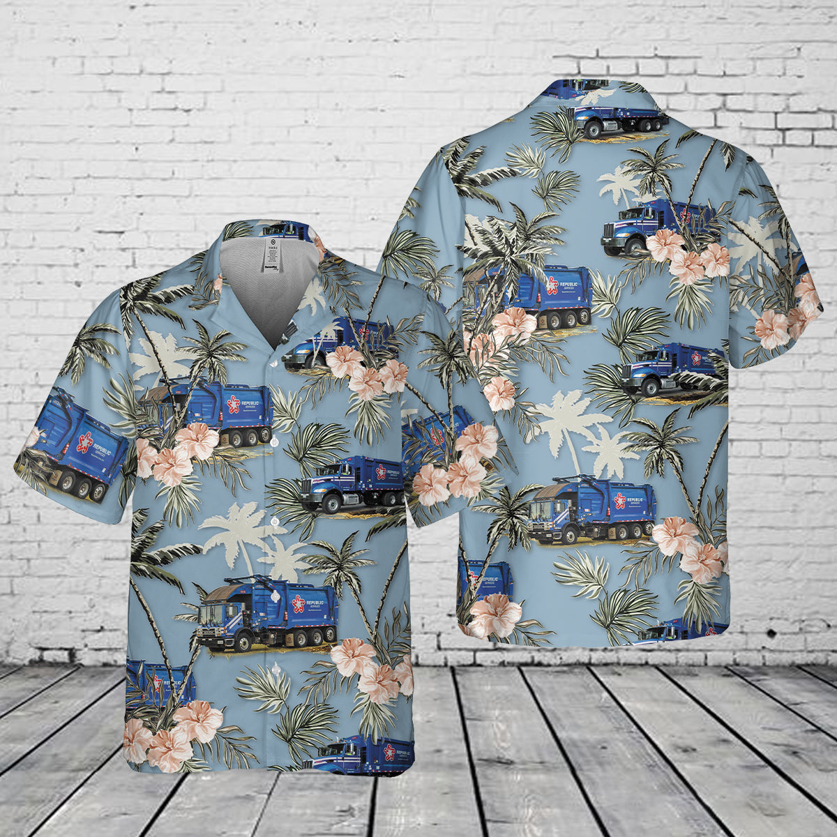 US Waste Collector Garbage Trucks 2 Pocket Hawaiian Shirt