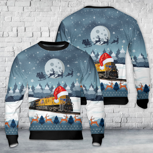 Union Pacific Railroad General Electric ET44AH locomotive Christmas AOP Sweater