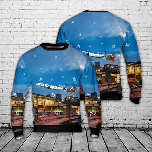 United Airlines Boeing 737-824 AOP Christmas Sweater