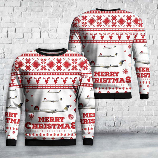United Express Embraer 145 AOP Ugly Christmas Sweater