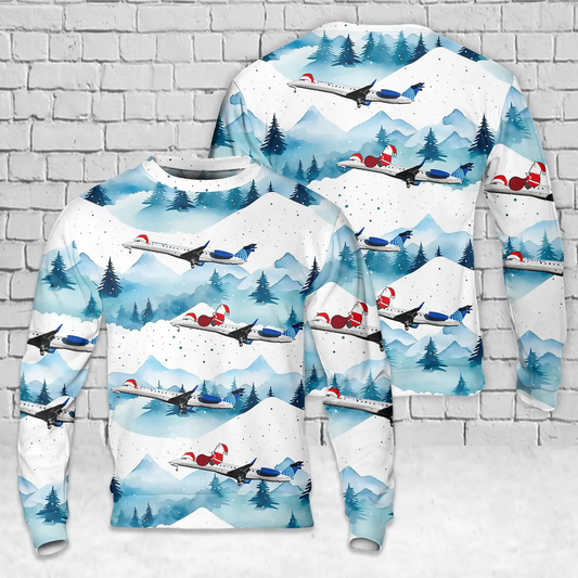 United Express Embraer ERJ-145 AOP Christmas Sweater