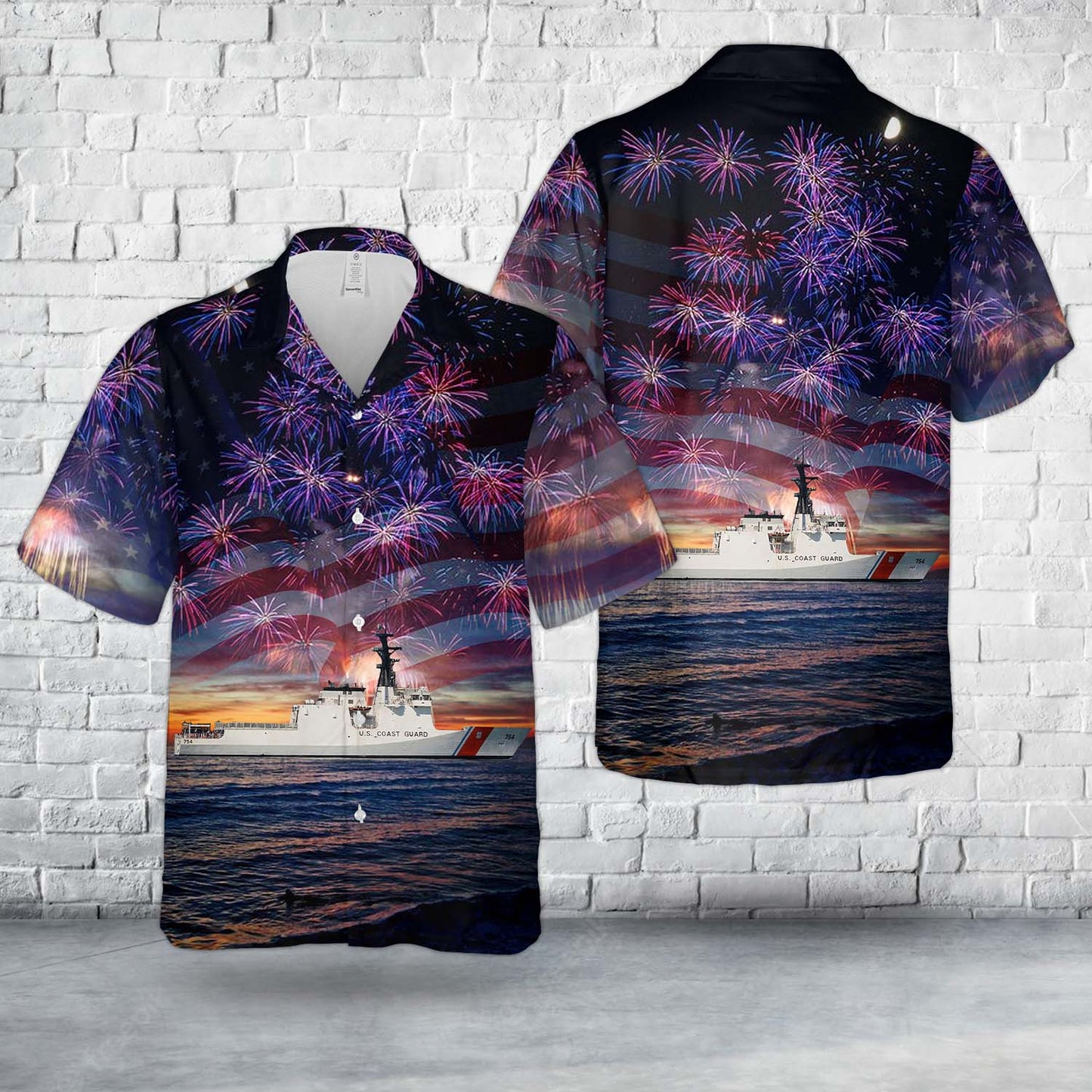 United States Coast Guard USCGC James (WMSL-754) Legend-class Cutter, 4th Of July Hawaiian Shirt