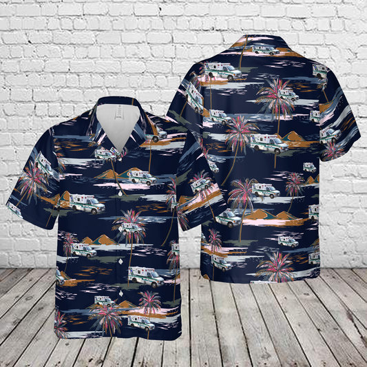 Upland, Pennsylvania, Crozer EMS Ambulance 83 With Firework Hawaiian Shirt