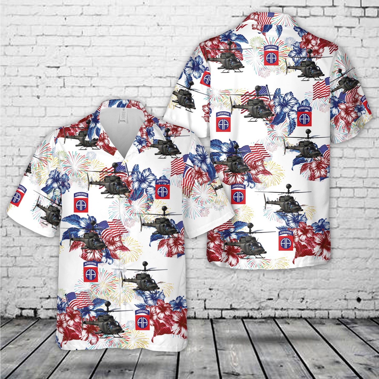 Us Army 82nd Airborne Oh-58d Kiowa Warrior, 4th Of July Hawaiian Shirt