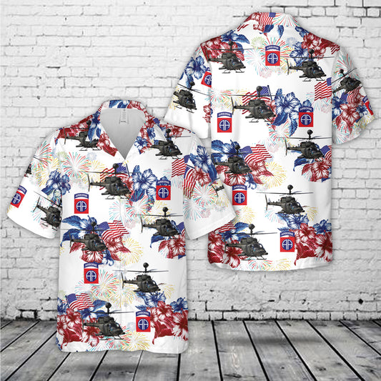 Us Army 82nd Airborne Oh-58d Kiowa Warrior, 4th Of July Hawaiian Shirt