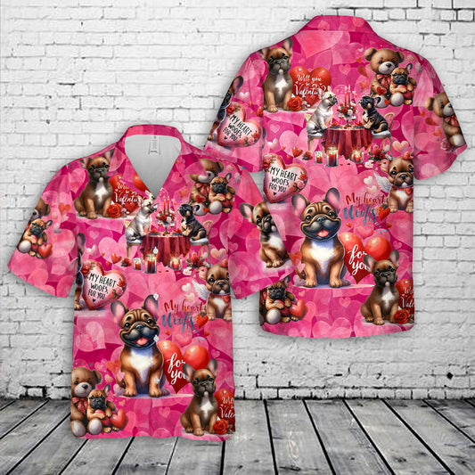 Valentine French Bulldog Hawaiian Shirt