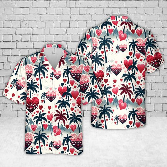 Valentine Hearts Palm Tree Hawaiian Shirt