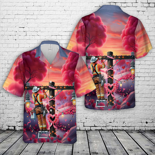 Valentine Lineman Bucket Truck Hawaiian Shirt