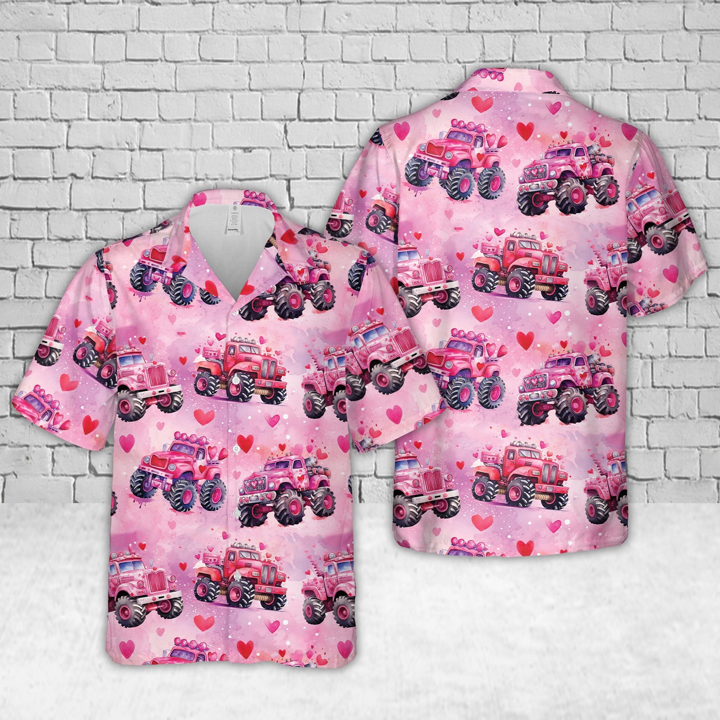 Valentines Monster Trucks Hawaiian Shirt