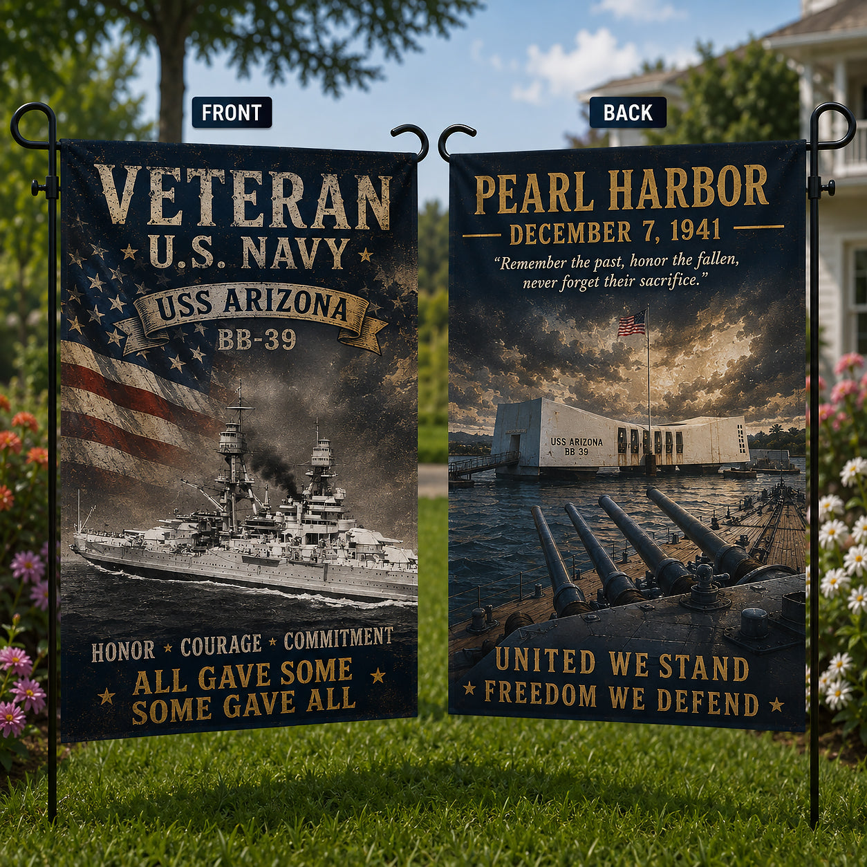 Veteran US Navy USS Arizona (BB-39) Double Sided Garden Flag