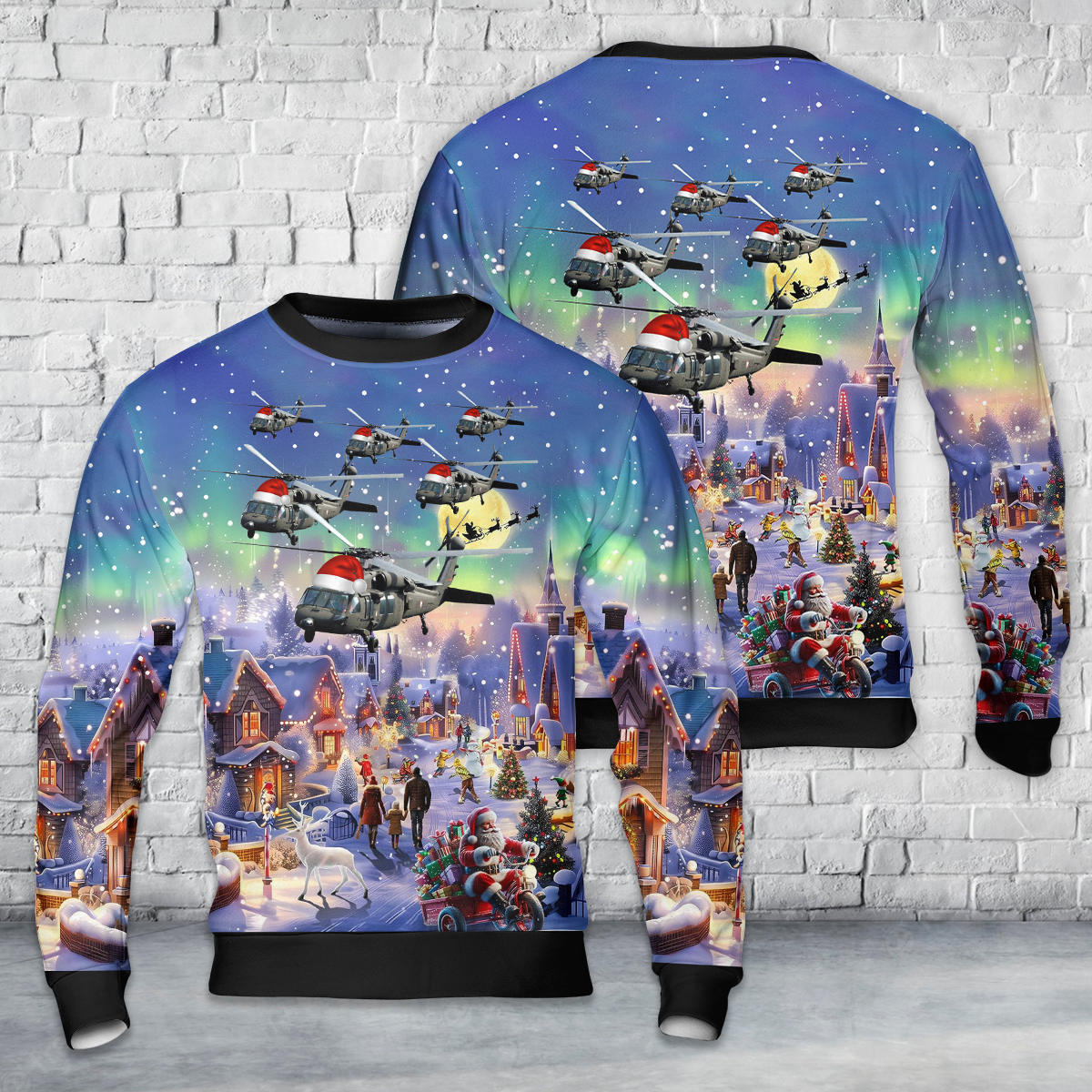 Vietnam Era UH-60 Blackhawk Helicopter Christmas AOP Sweater