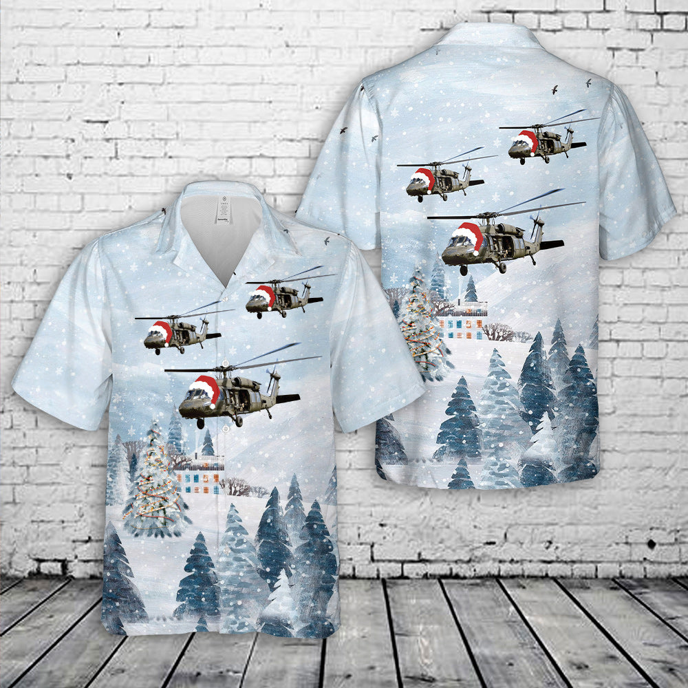 Vietnam Era UH-60 Blackhawk Helicopter Christmas Hawaiian Shirt