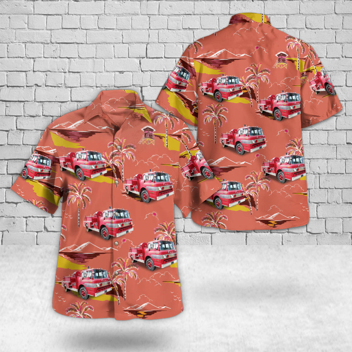 Vintage Ford C-Series/Bean Fire Engine Hawaiian Shirt