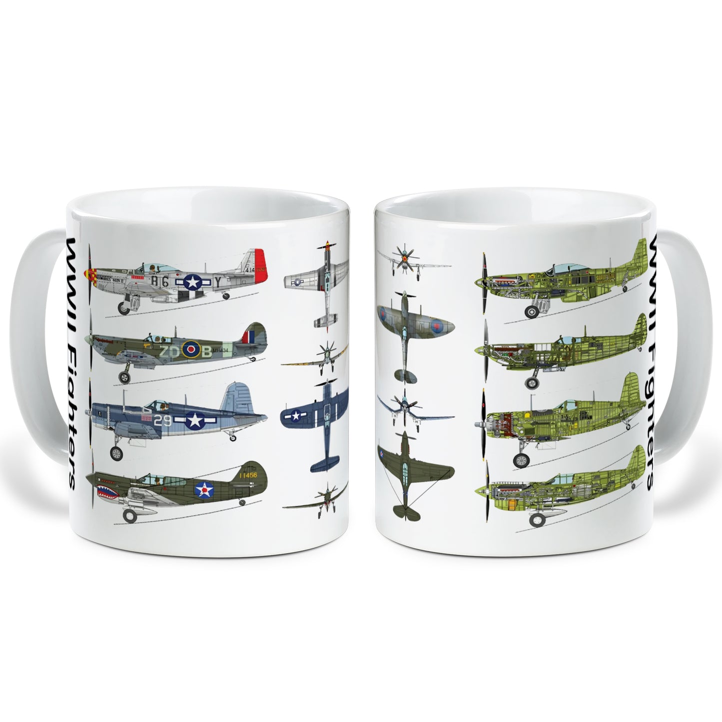 WWII Fighter Planes (P-51, P-40, F4U, Corsair) Ceramic Mug (11oz) (Made In US)