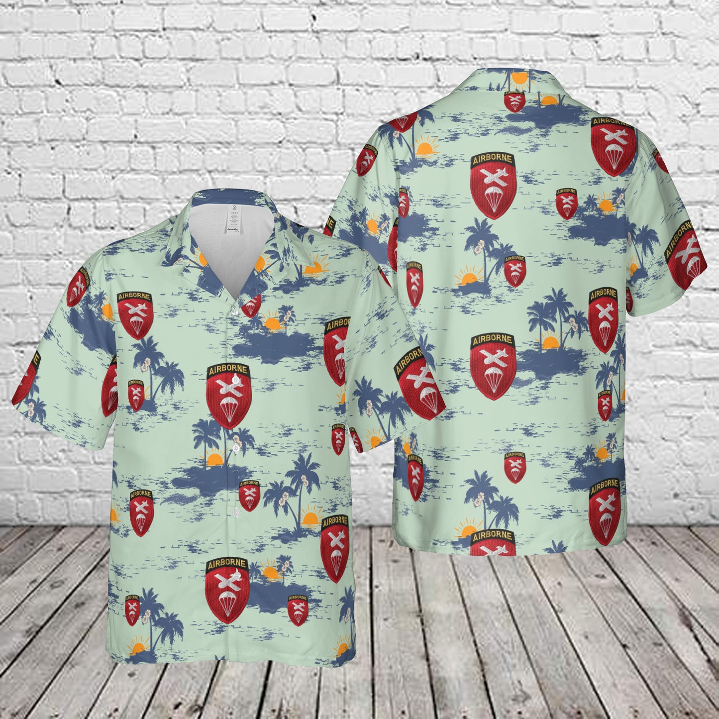 WWII US 101st 82nd HeadQuarters HQ Command Airborne Paratrooper Hawaiian Shirt