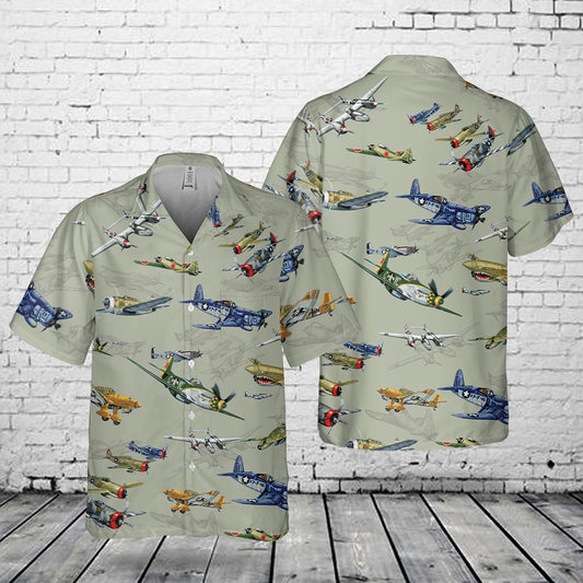 Warbird Fighter Planes Pocket Hawaiian Shirt