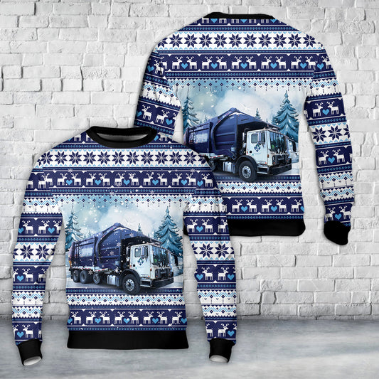 Waste Connections Mack MRU McNeilus FL AOP Christmas Ugly Sweater