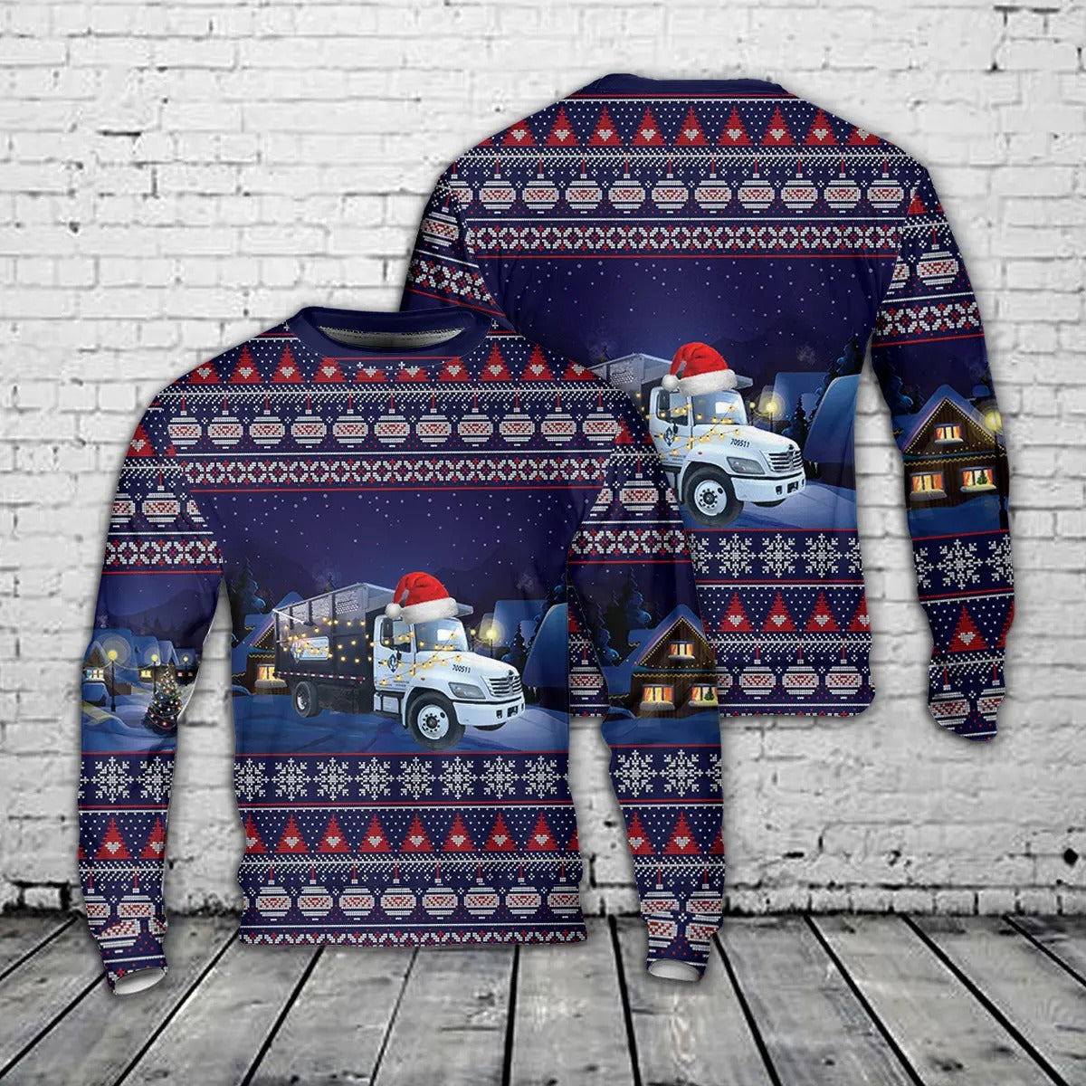 Waste Connections Hino Rack Truck AOP Christmas Sweater