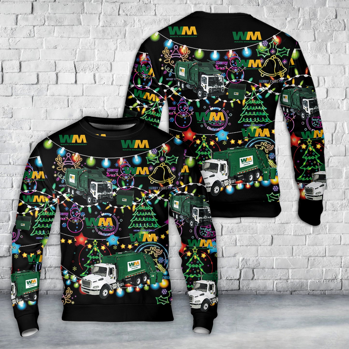 Waste Management Bright Neon Lighting Christmas AOP Sweater