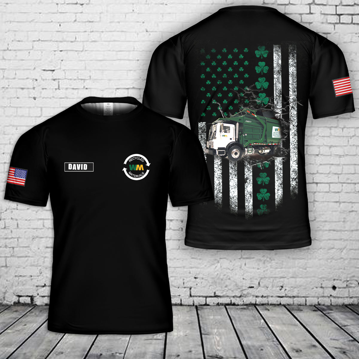 Custom Name Waste Management Flag, Patrick's Day 3D T-Shirt
