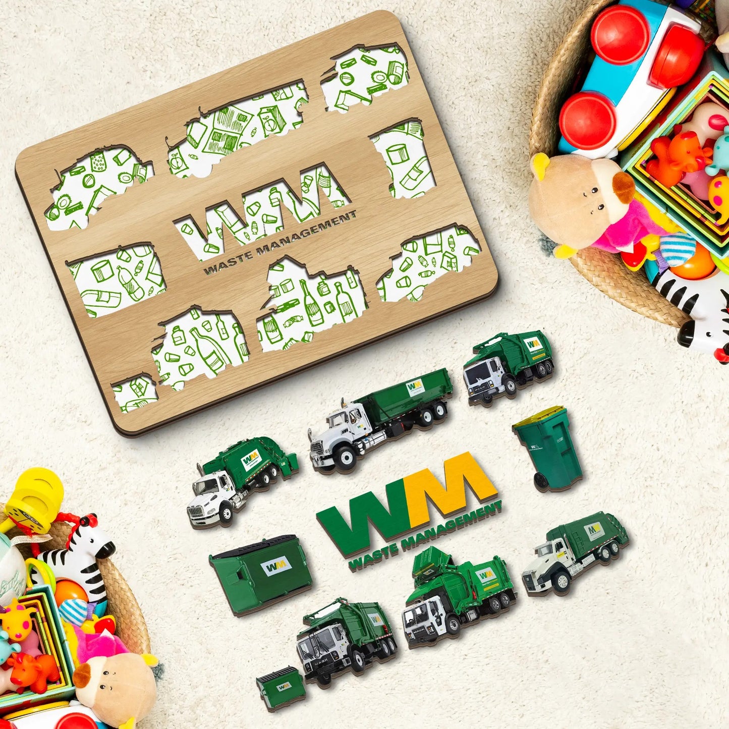 Waste Management Garbage Trucks Wooden Puzzle Board