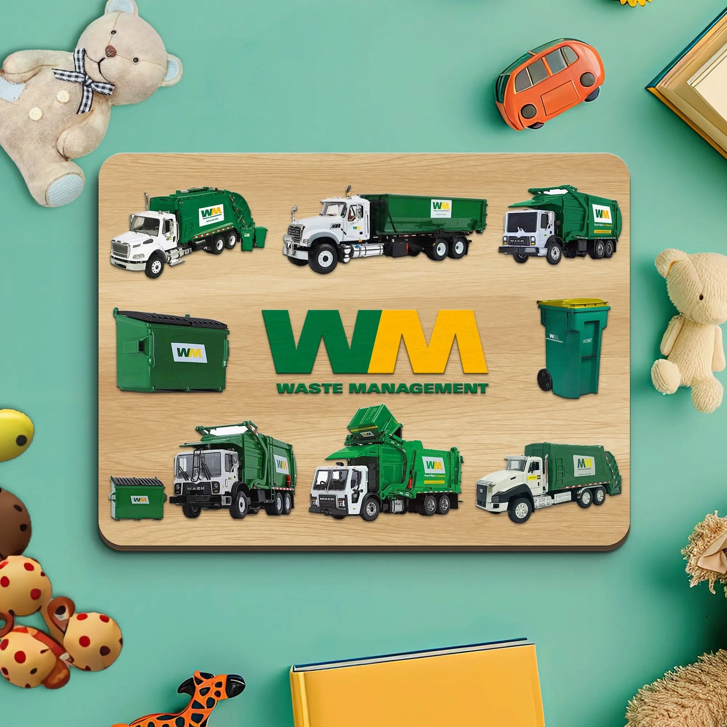 Waste Management Garbage Trucks Wooden Puzzle Board