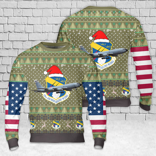 Wisconsin Air National Guard 128th Air Refueling Wing Boeing KC-135R Stratotanker (717-148) Christmas AOP Sweater