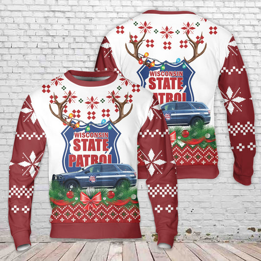 Wisconsin State Patrol Dodge Durango AOP Christmas Ugly Sweater