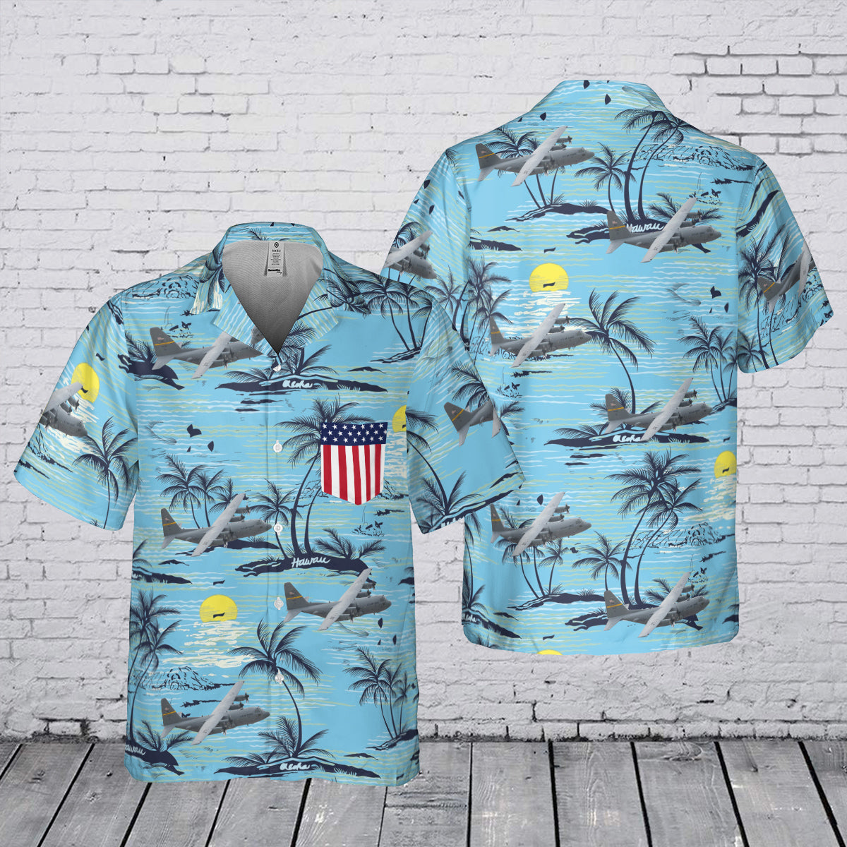 Wyoming Air National Guard C-130H Hercules Pocket Hawaiian Shirt