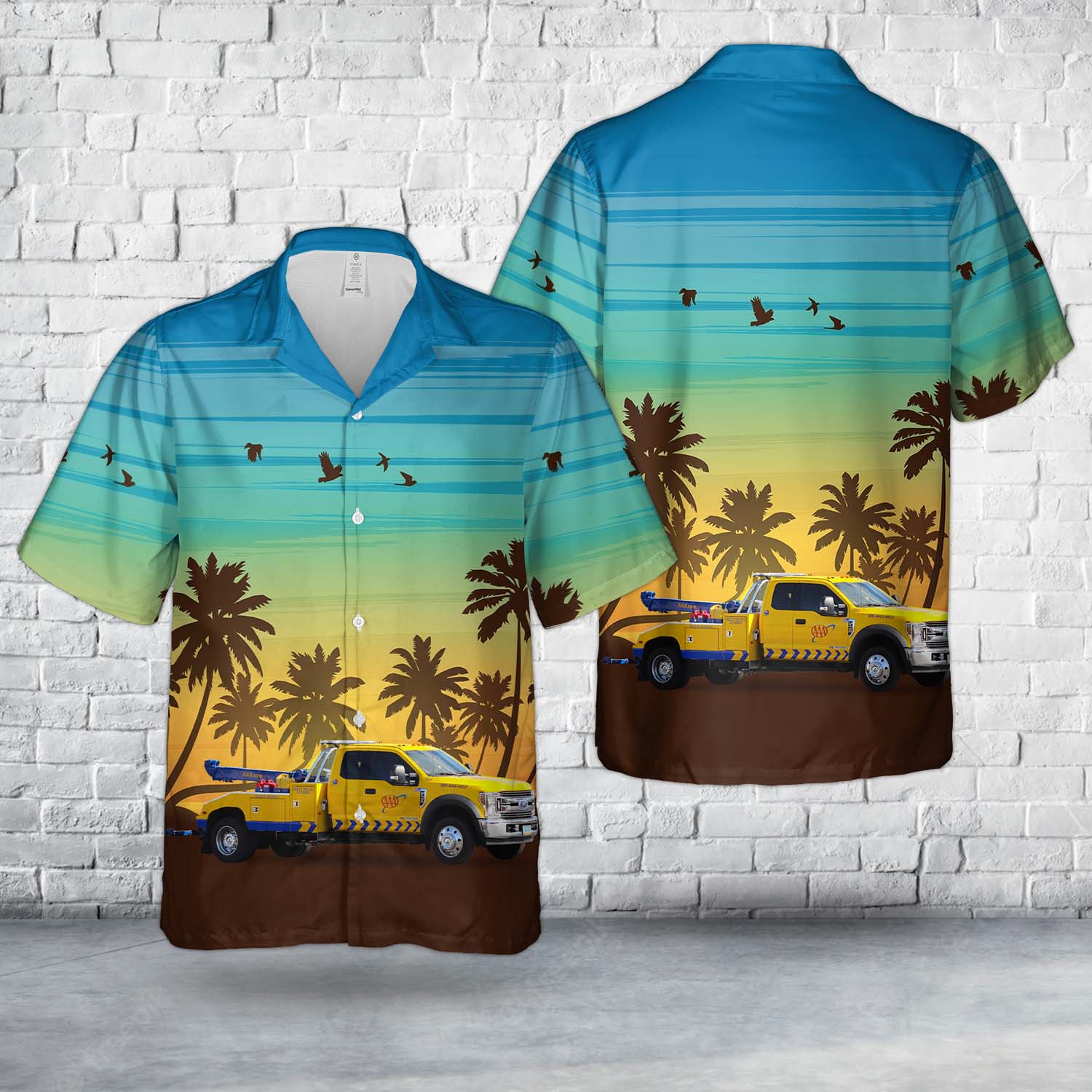 Yellow Dodge Ram Tow Truck Hawaiian Shirt