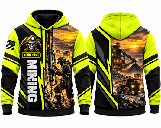 Personalized Mining 3D Hoodie - Rock Drilling & Heavy Equipment Edition