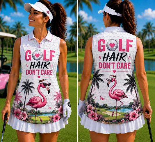 Golf Hair Don't Care Flamingo Women's Sleeveless Athleisure Polo Shirt