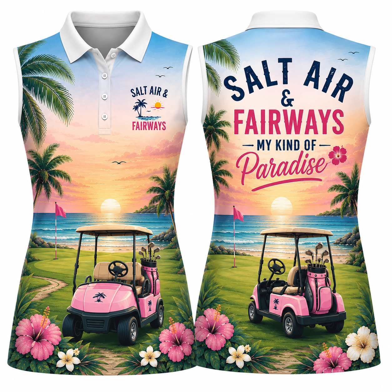 Salt Air & Fairways My Kind Of Paradise Women's Sleeveless Athleisure Polo Shirt