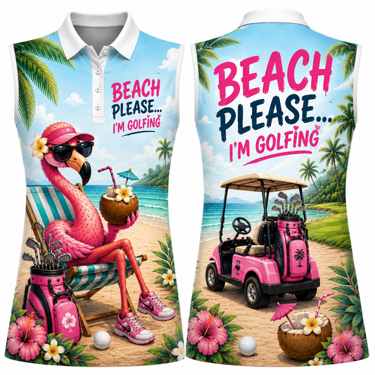 Beach Please I'm Golfing Women's Sleeveless Athleisure Polo Shirt