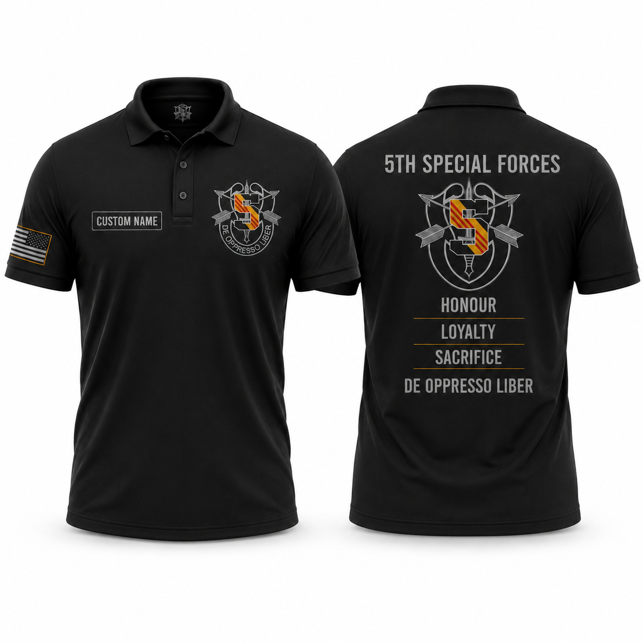 Custom Name 5th Special Forces Group Polo Shirt - De Oppresso Liber