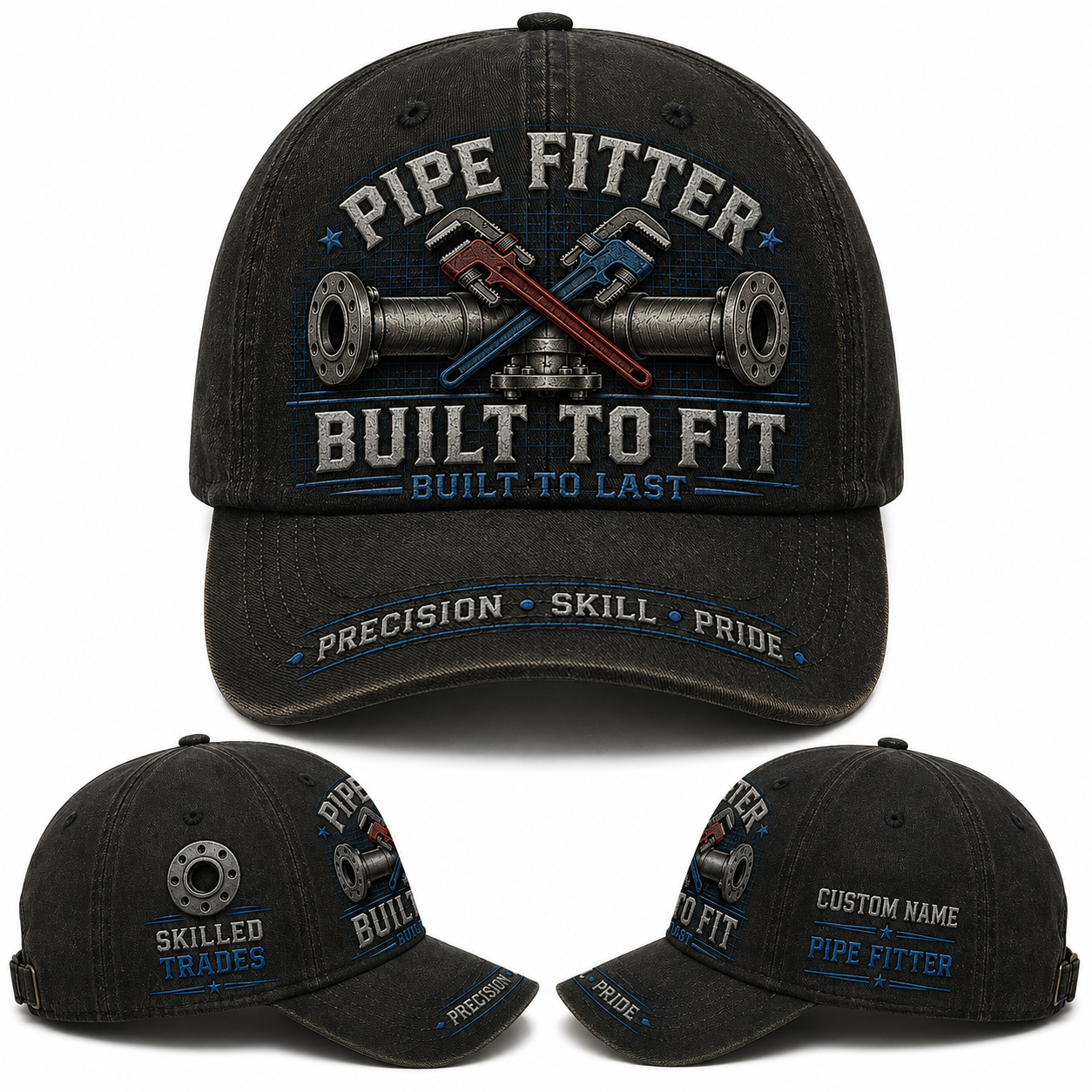 Pipe Fitter Built To Fit Custom Name Baseball Cap