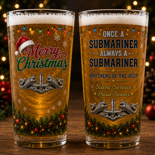 US Navy Submariner Merry Christmas 16oz Pint Beer Glass