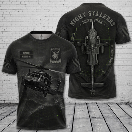160th SOAR Night Stalker Elite 3D T-Shirt Custom Name Military Aviation Tee