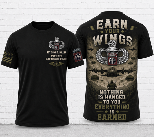 Custom Name EARN YOUR WINGS Jumpmaster Airborne 3D T-Shirt